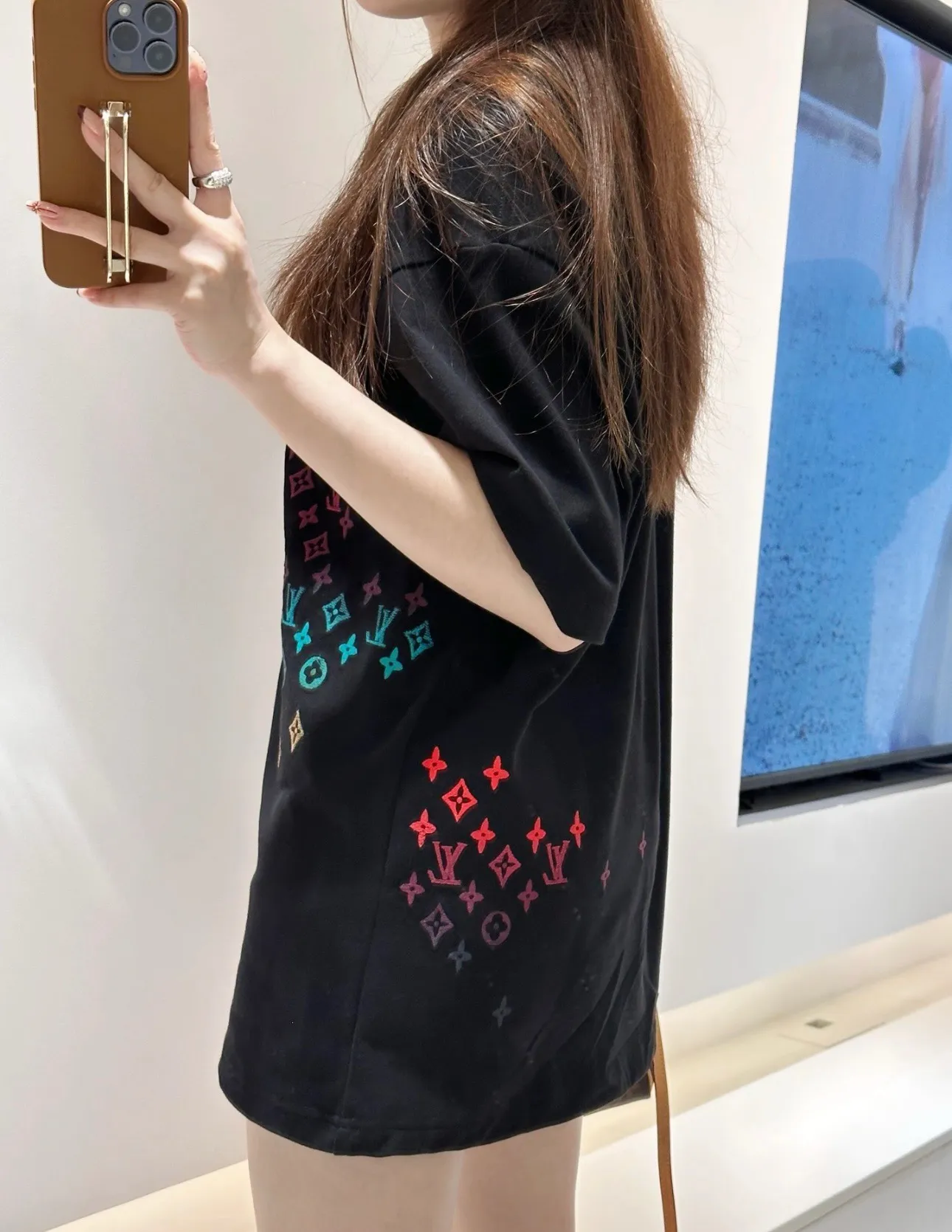Louis Vuitton/Louis Vuitton full-width three-flower printed embroidered short sleeves